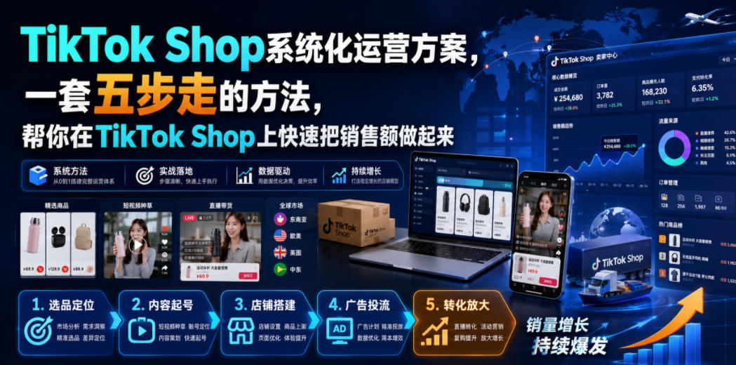 TikTok Shop系统化运营方案,一套五步走的方法,帮你在TikTok Shop上快速把销售额做起来【原创双语字幕】-爱搭资源网