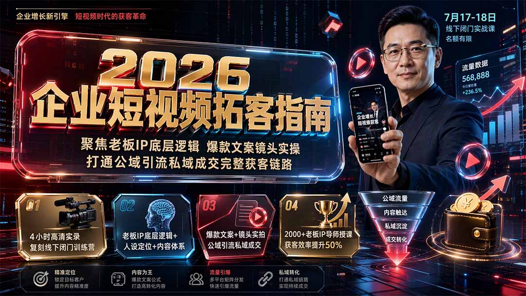 2026企业短视频拓客指南：聚焦老板IP底层逻辑，爆款文案镜头实操，打通公域引流私域成交完整获客链路-爱搭资源网