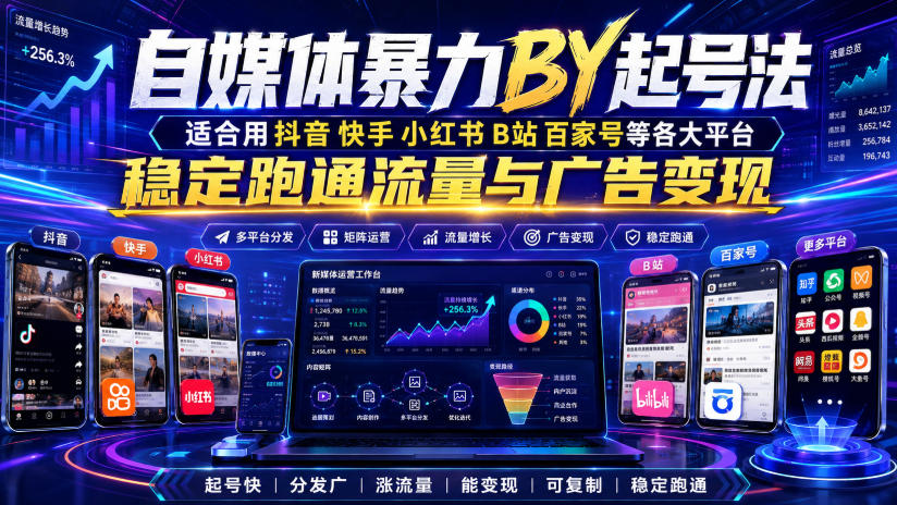 自媒体暴力搬运起号法，适合用抖音快手小红书B站百家号等各大平台，稳定跑通流量与广告变现-爱搭资源网