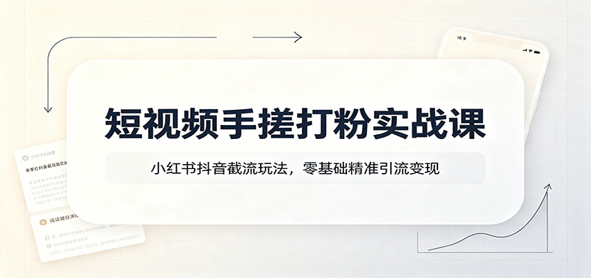 短视频手搓打粉实战课：小红书抖音截流玩法，零基础精准引流变现-爱搭资源网