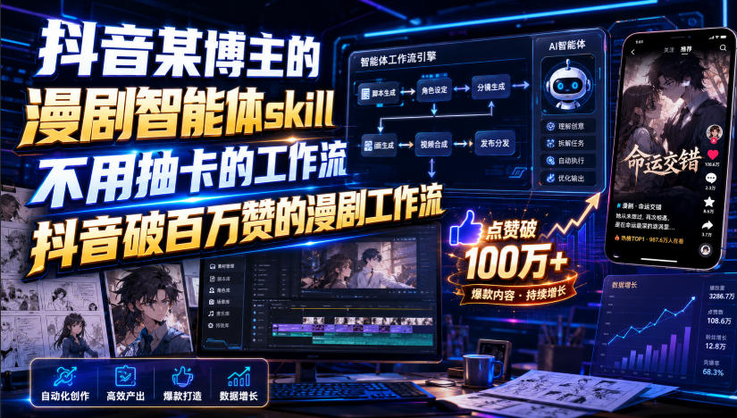 抖音某博主的漫剧智能体skill，不用抽卡的工作流，抖音破百万赞的漫剧工作流-爱搭资源网
