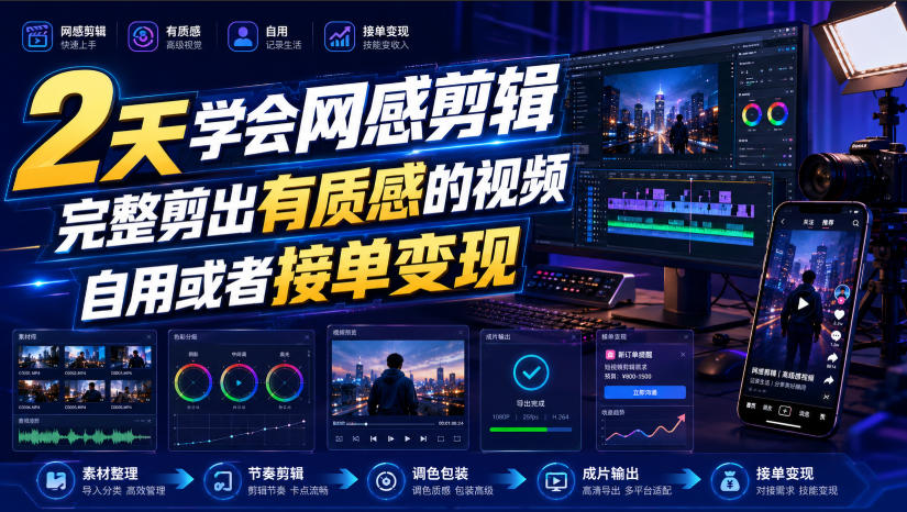2天学会网感剪辑,完整剪出有质感的视频,自用或者接单变现-爱搭资源网