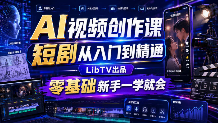 AI视频创作课，短剧从入门到精通，LibTV出品，零基础新手一学就会-爱搭资源网