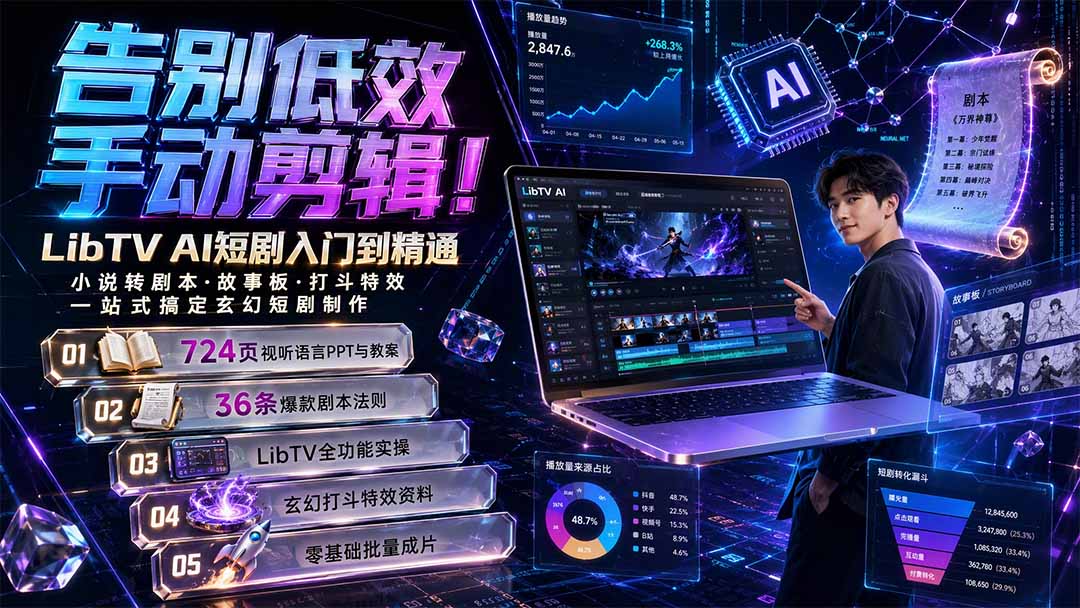 告别低效手动剪辑!LibTV AI短剧入门到精通,小说转剧本方法,故事板打斗特效一站式搞定玄幻短剧制作-爱搭资源网