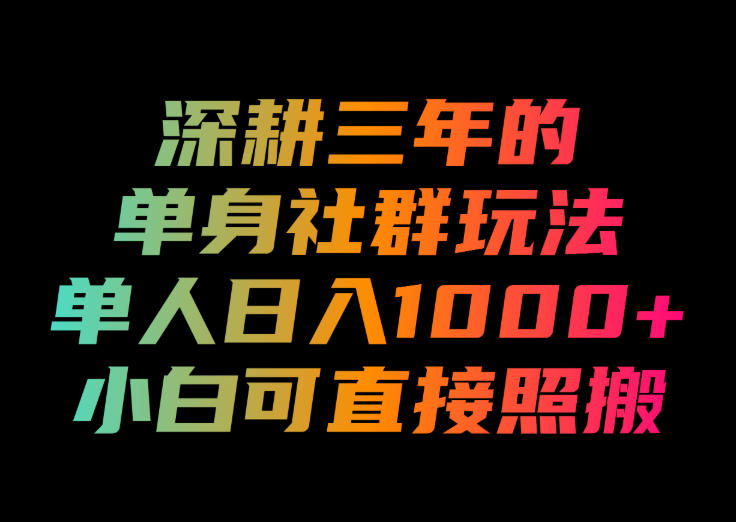 深耕三年的单身社群玩法，单人日入1000+，小白可直接照搬！【揭秘】-爱搭资源网