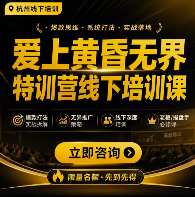 爱上黄昏无界特训营AI推广实战7月27-30杭州线下课，AI落地淘宝最完整的课程，学天猫淘宝的老板必看-爱搭资源网