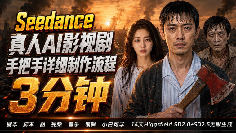 3分钟真人AI影视剧怎么做？SD 2.0手把手完整制作流程｜Higgsfield 14天SD 2.0/2.5无限生成-爱搭资源网
