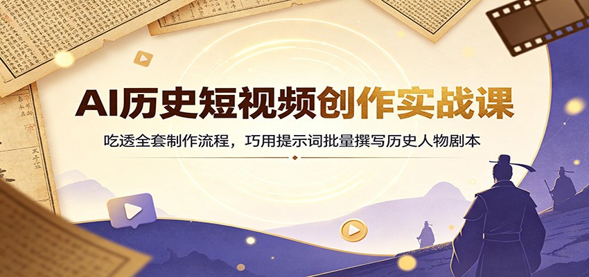 AI历史短视频创作实战课：吃透全套制作流程，巧用提示词批量撰写历史人物剧本-爱搭资源网