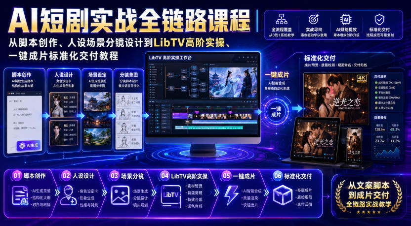 AI短剧实战全链路课程｜从脚本创作、人设场景分镜设计到LibTV高阶实操、一键成片标准化交付教程-爱搭资源网
