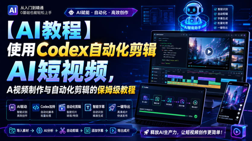 【AI教程】使用Codex自动化剪辑AI短视频，AI视频制作与自动化剪辑的保姆级教程-爱搭资源网