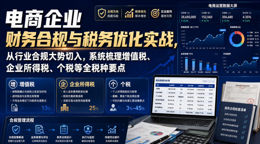 电商企业财务合规与税务优化实战，从行业合规大势切入，系统梳理增值税、企业所得税、个税等全税种要点-爱搭资源网