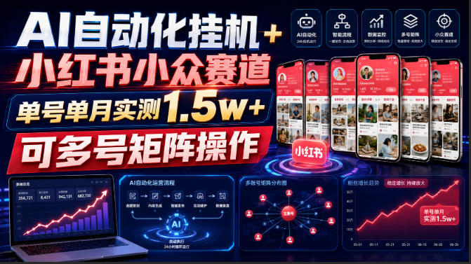 AI自动化挂G+小红书小众赛道，单号单月实测1.5w+，可多号矩阵操作【揭秘】-爱搭资源网