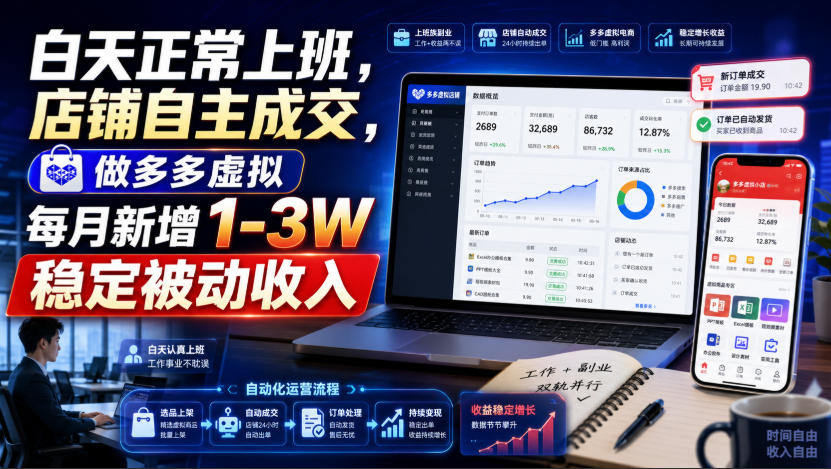 白天正常上班，店铺自主成交，做多多虚拟每月新增1-3W稳定被动收入【揭秘】-爱搭资源网