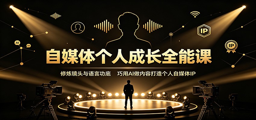 自媒体个人成长全能课：修炼镜头与语言功底，巧用AI做内容打造个人自媒体IP-爱搭资源网