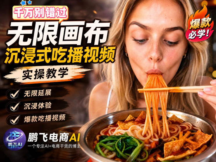 保姆级教程｜用AI无线画布做沉浸式吃播，3步直接出片，无线画布工作流，操作简单好上手-爱搭资源网