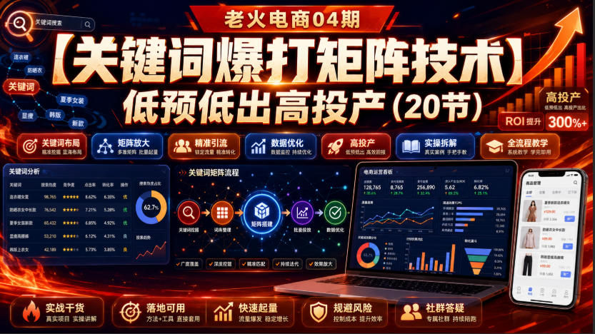 老火电商04期：【关键词爆打矩阵技术】低预低出高投产(20节)-爱搭资源网