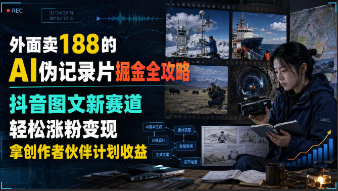 外面卖188的AI伪记录片掘金全攻略，抖音图文新赛道，轻松涨粉变现，拿创作者伙伴计划收益【文档】-爱搭资源网