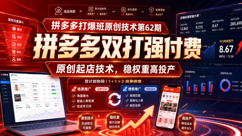 拼多多打爆班原创技术第62期，拼多多双打强付费，原创起店技术，稳权重高投产-爱搭资源网