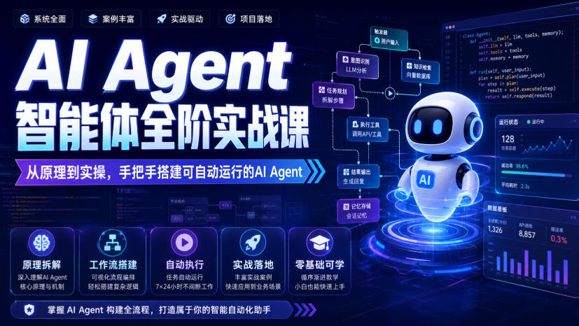 AI Agent智能体全阶实战课，从原理到实操，手把手搭建可自动运行的AI Agent-爱搭资源网