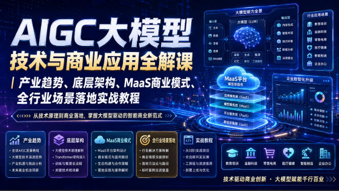 AIGC大模型技术与商业应用全解课｜产业趋势、底层架构、MaaS商业模式、全行业场景落地实战教程-爱搭资源网
