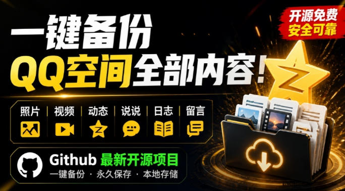 一键将你QQ空间全部内容备份下来！照片/视频/动态信息全存本地，Github最新开源项目QzoneArchive-爱搭资源网