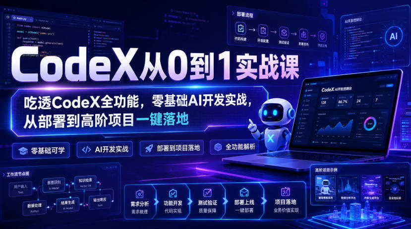 CodeX从0到1实战课，吃透CodeX全功能，零基础AI开发实战，从部署到高阶项目一键落地-爱搭资源网