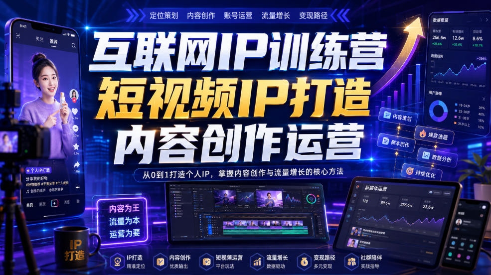 互联网IP训练营，短视频IP打造，内容创作运营-爱搭资源网