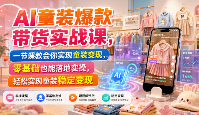 AI童装爆款带货实战课，一节课教会你实现童装变现，零基础也能落地实操-爱搭资源网