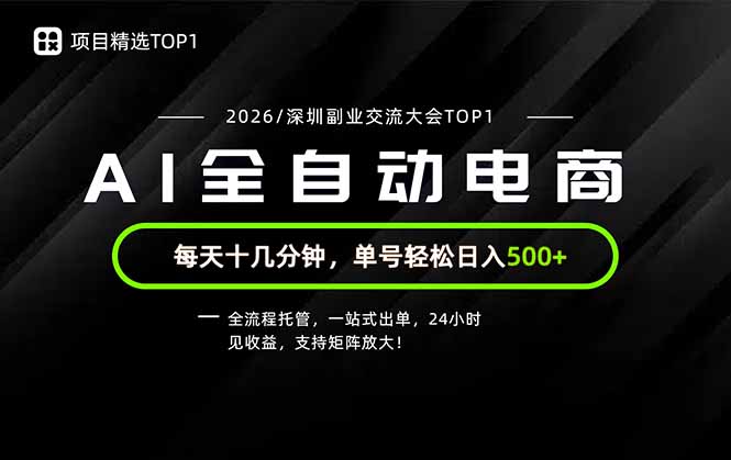 副业精选TOP1，全流程托管，24小时见收益，单号轻松日入500+-爱搭资源网