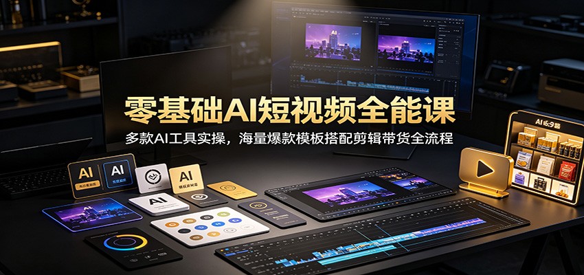 零基础AI短视频全能课：多款AI工具实操，海量爆款模板搭配剪辑带货全流程-爱搭资源网