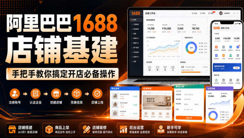 阿里巴巴1688店铺基建，手把手教你搞定开店必备操作(更新8月)-爱搭资源网