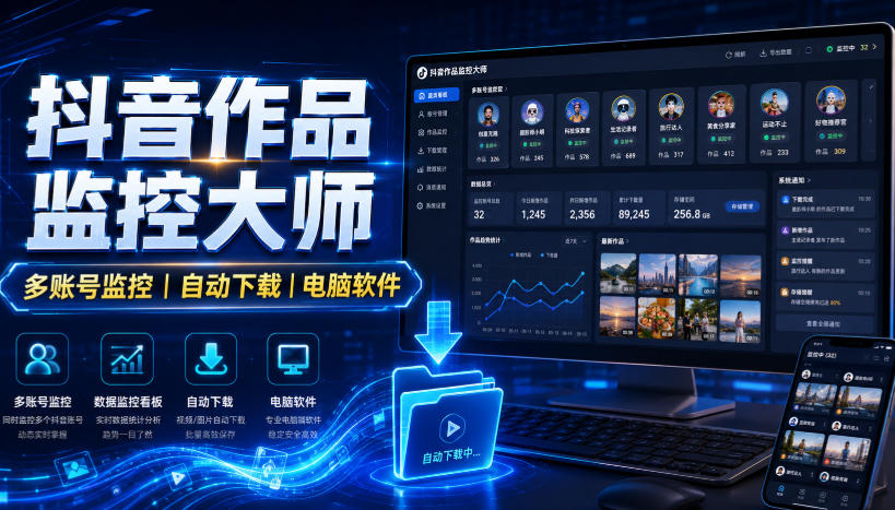 抖音作品监控大师，多账号监控丨自动下载丨电脑软件-爱搭资源网