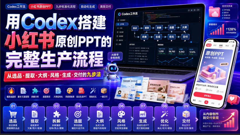 用Codex搭建小红书原创PPT的完整生产流程，从选品·提取·大纲·风格·生成·交付的九步法-爱搭资源网
