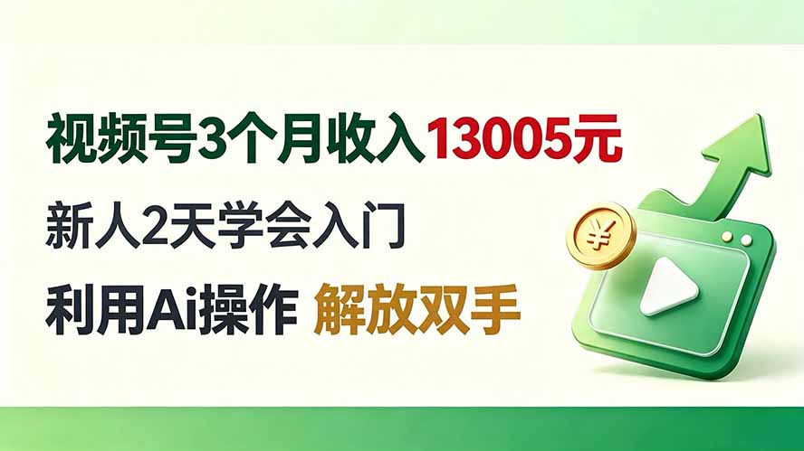 视频号3个月收入13005元， 新人2天学会入门， 利用Ai操作 解放双手！-爱搭资源网