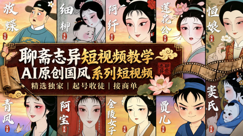聊斋志异短视频教学，AI原创国风系列短视频，精选独家丨起号收徒丨接商单-爱搭资源网