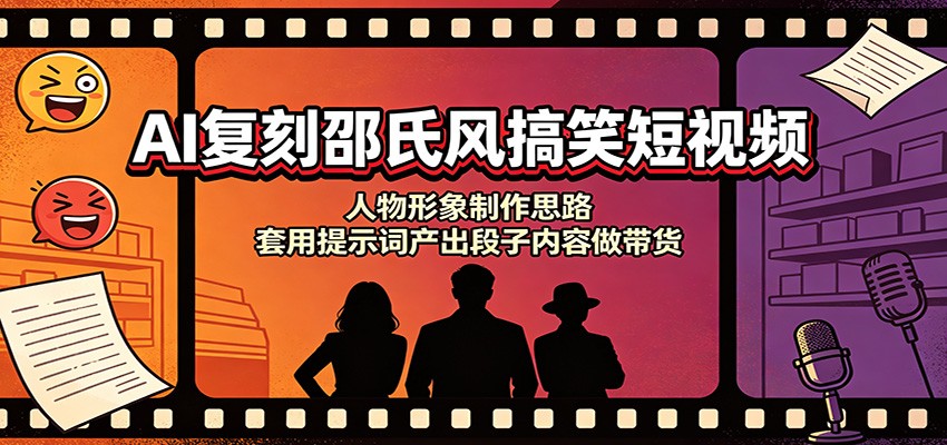 AI复刻邵氏风搞笑短视频：人物形象制作思路，套用提示词产出段子内容做带货-爱搭资源网