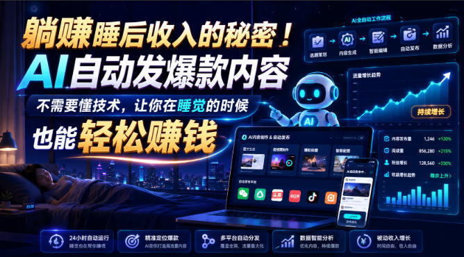 躺賺睡后收入的秘密！AI自动发爆款内容，不需要懂技术，让你在睡觉的时候也能轻松賺钱【原创双语字幕】-爱搭资源网