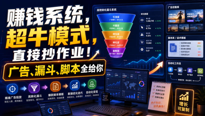 賺钱系统，超牛模式，直接抄作业！广告、漏斗、脚本全给你【原创双语字幕】-爱搭资源网