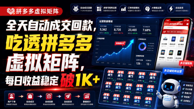 全天自动成交回款，吃透拼多多虚拟矩阵，每日收益稳定破1K+【揭秘】-爱搭资源网