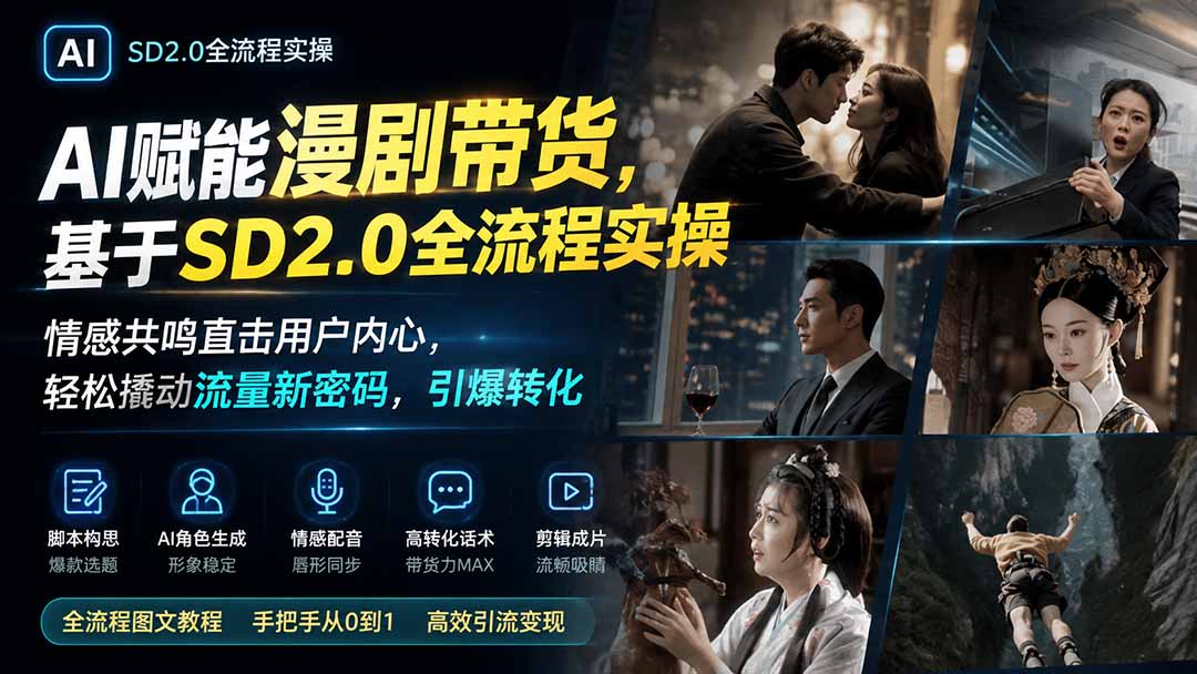 AI赋能漫剧带货，基于SD2.0全流程实操；情感共鸣直击用户内心，轻松撬动流量新密码，引爆转化-爱搭资源网