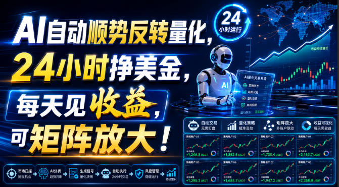 AI自动顺势反转量化，24小时挣美金，每天见收益，可矩阵放大！【揭秘】-爱搭资源网