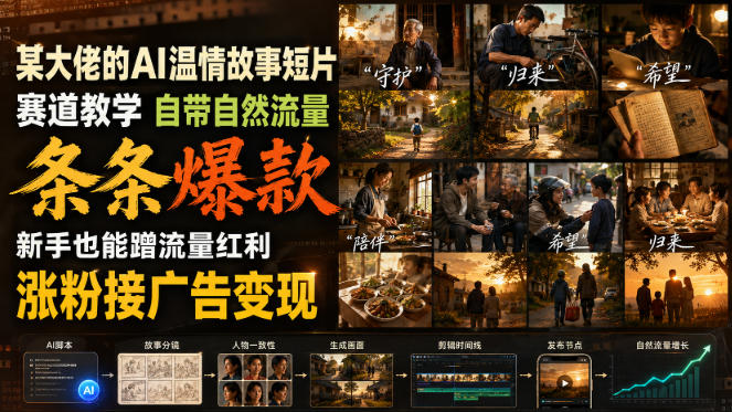 某大佬的AI温情故事短片赛道教学，自带自然流量，条条爆款，新手也能蹭流量红利，涨粉接广告变现-爱搭资源网