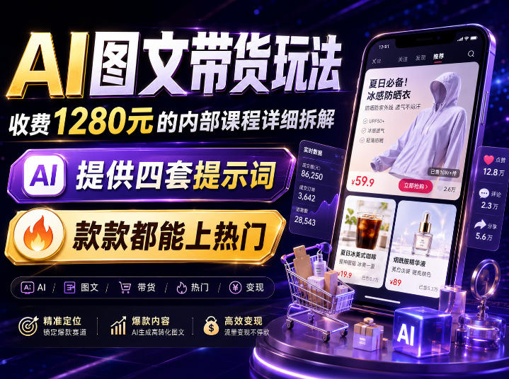 AI图文带货内部玩法，1280内部课程对外系统拆解，看完直接上手变现！-爱搭资源网