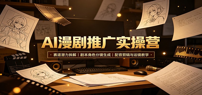 AI漫剧推广实操营：赛道潜力拆解，剧本角色分镜生成，配音剪辑与运镜教学-爱搭资源网