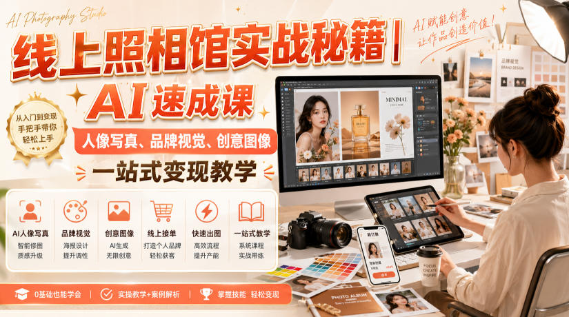 线上照相馆实战秘籍｜AI速成课，人像写真、品牌视觉、创意图像一站式变现教学-爱搭资源网