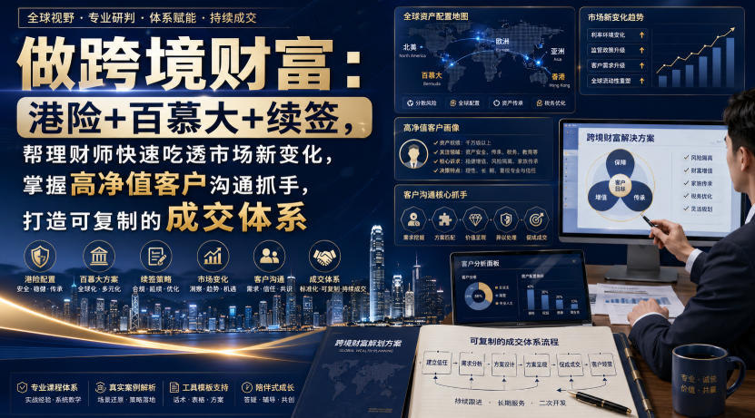做跨境财富：港险+百慕大+续签，帮理财师快速吃透市场新变化，掌握高净值客户沟通抓手，打造可复制的成交体系-爱搭资源网