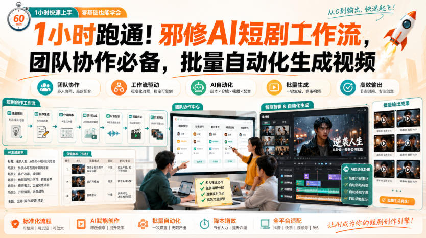 1小时跑通！邪修AI短剧工作流，团队协作必备，批量自动化生成视频-爱搭资源网