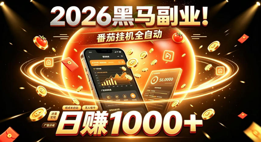 2026黑马副业！番茄挂G全自动日入1000+，操作最简单、门槛最低的线上轻资产项目【揭秘】-爱搭资源网