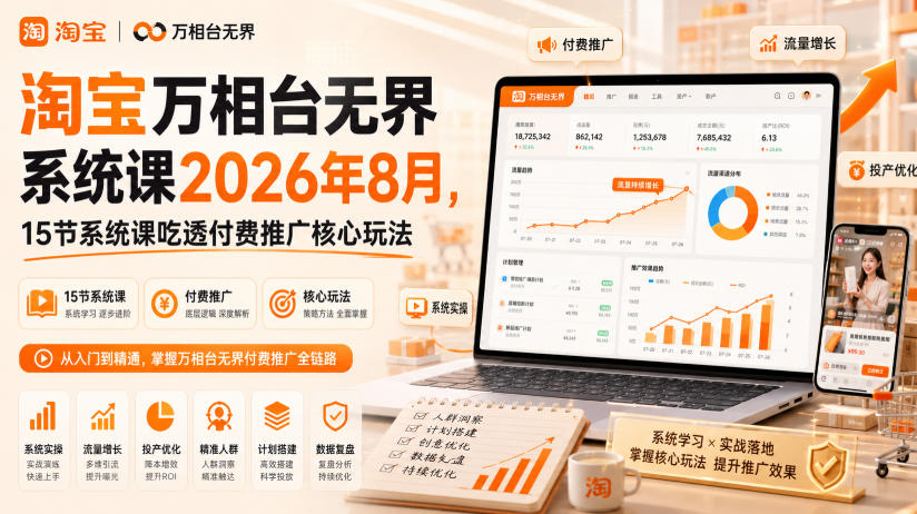 淘宝万相台无界系统课2026年8月，15节系统课吃透付费推广核心玩法-爱搭资源网