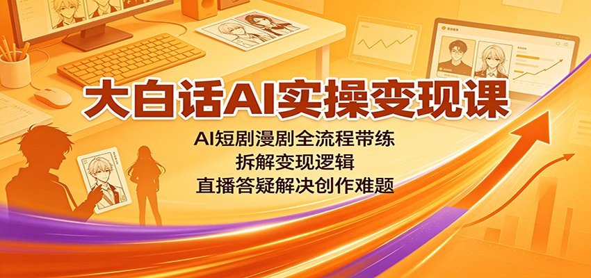 大白话AI实操变现课：AI短剧漫剧全流程带练，拆解变现逻辑，直播答疑解决创作难题-爱搭资源网